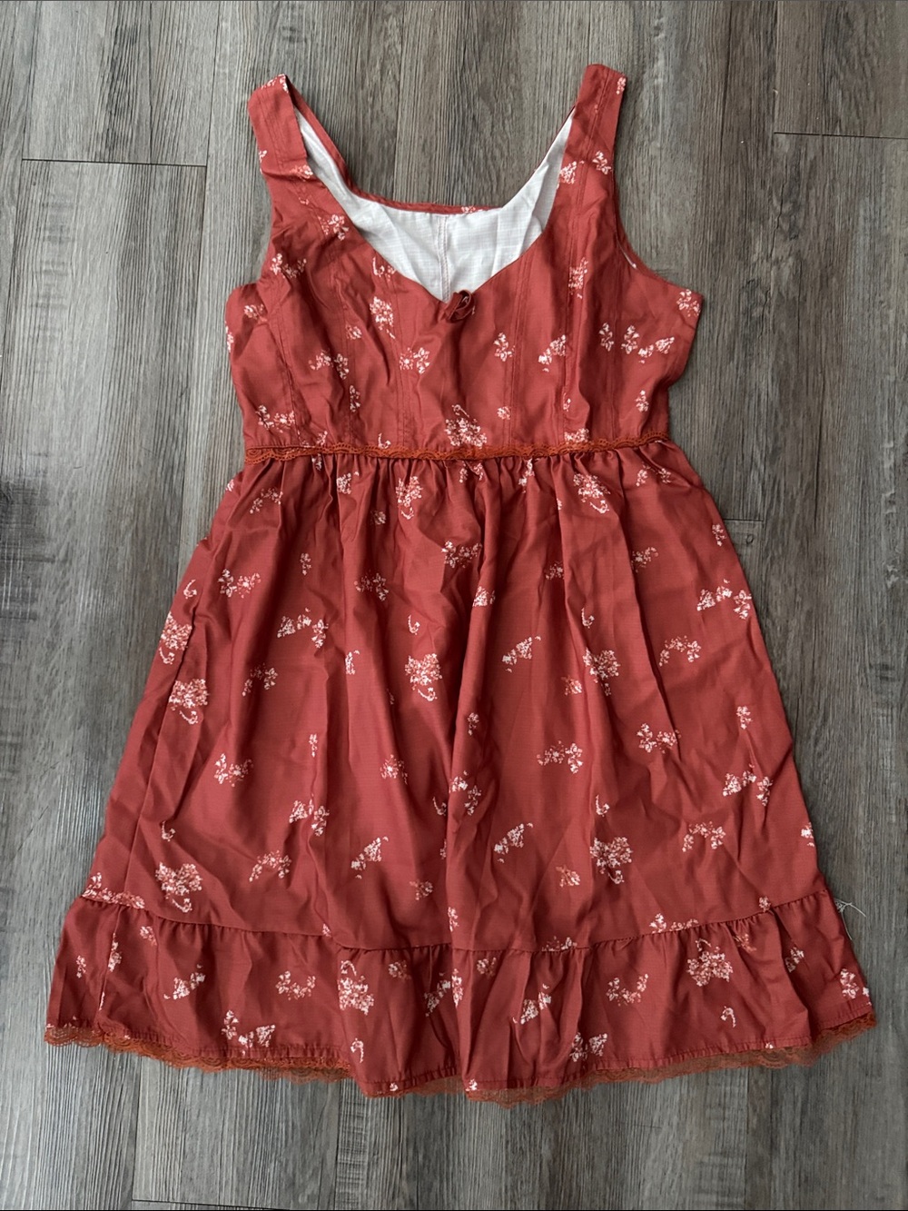 Source Unknown Rust Red Floral Tank Dress
